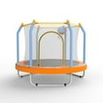 thumbnail image 2 of 55'' Mini Trampoline for Kids with Enclosure Net & Basketball Hoop, CASEMIOL Small Round Toddler Trampoline for Indoor Outdoor Play, Perfect Trampoline Gift for Boys Girls, Orange, 2 of 5