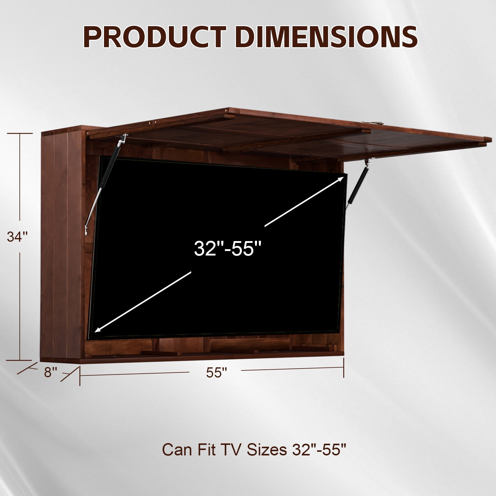 Outdoor TV Hard Cover, Solid Wood Weatherproof TV Enclosure w/ Wall Mounting Bracket , 600D Oxford Outdoor TV Cover (Fits 32-55 Inches), Walmut