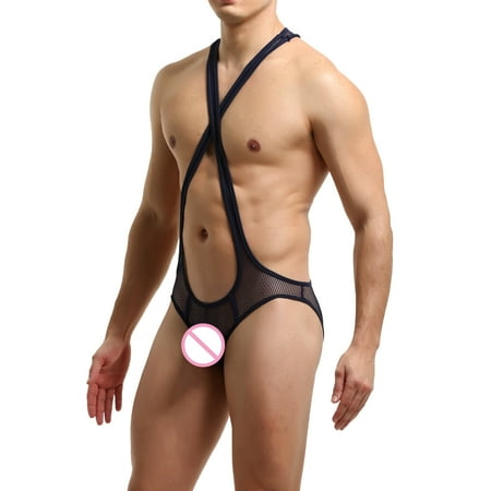 

Cathalem Dad Gift Set Male Mesh Connection Underwear Boxers Suspender Stylish Bikini Singlet Bodysuit Fishnet Lingerie Pajamas Dark Blue Large