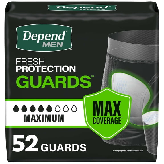 Depend Guards Incontinence Pads for Men, Maximum Absorbency, 52 Count