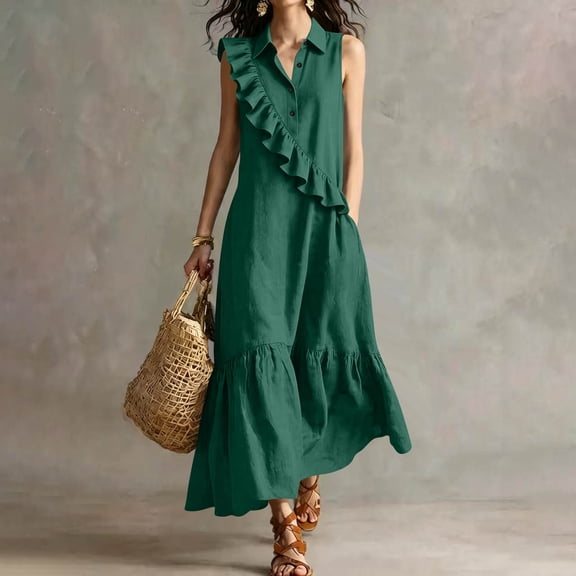 Womens Loose Fit Turtleneck Dresses for Ladies Sleeveless Long Happy Holiday Gift Casual Peplum Plain Fall Summer 2026 Clothes