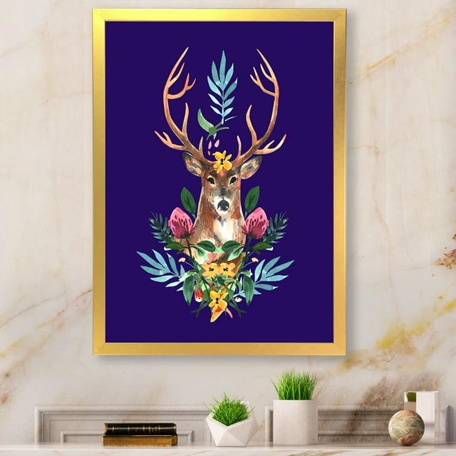 Designart Portrait de Cerf de Noël Mignon Art Mural Encadré Moderne et Contemporain