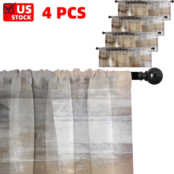 Valances Window Treatments 4PCS, Brown Abstract Modern Art Blackout Drapes Adjustable Curtain for Windows Living Room Kitchen Over Sink, 18x52 Inch Rod Pocket Valances
