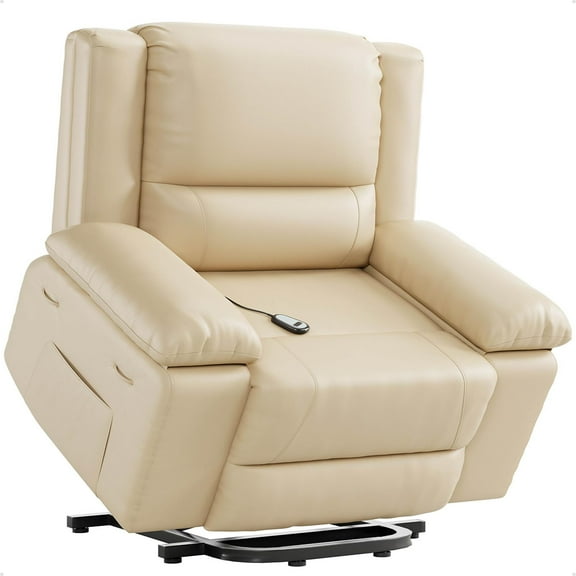 Danolapsi Leather Power Lift Recliner Chair for Elderly, 22" Wide Lift Assist Recliner for Seniors with Heat and Massage Function, Reclining Sofa w/Pockets and Cup Holders for Living Room