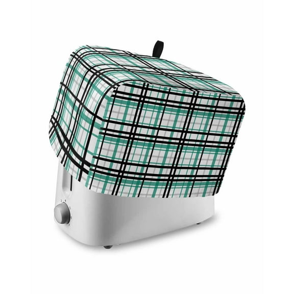 Fsddascl Teal Black Plaid Toaster Cover 4 Slice, Large Kitchen Appliance Covers, Farmhouse Teal Black Checkered Toaster Oven Cover with Loop, Bread Machine Cover Polyester Dust Cover Protection