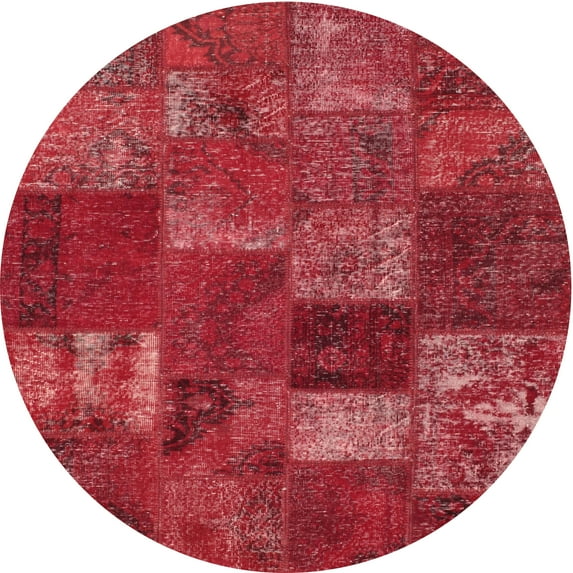 Ahgly Company Indoor Round Contemporary Red Patchwork Area Rugs, 6' Round