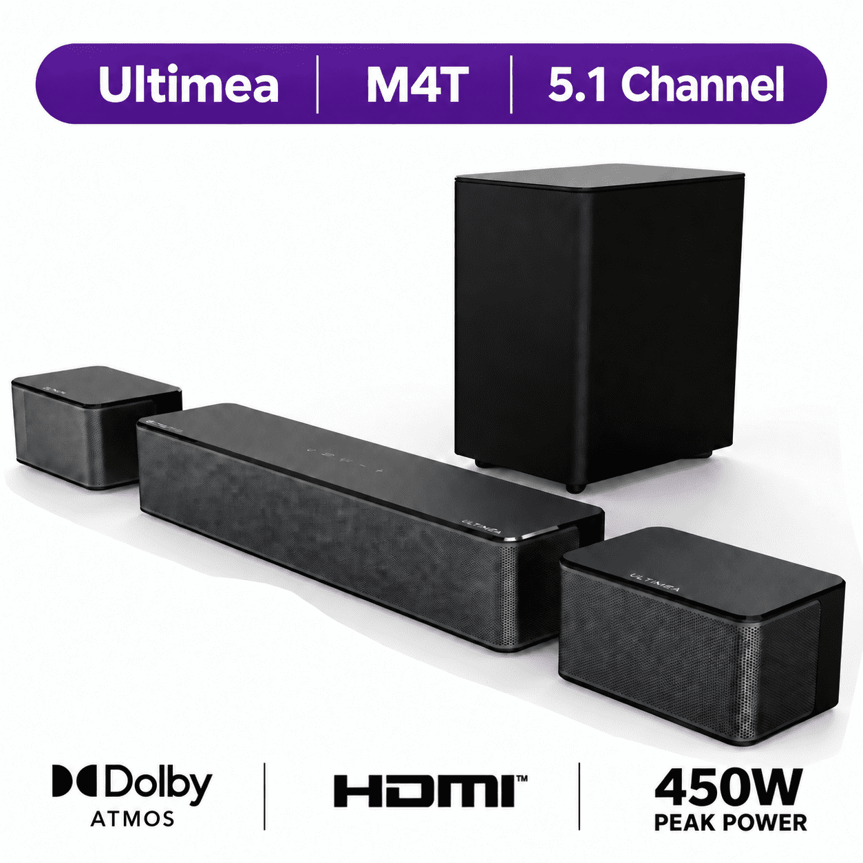 ULTIMEA Poseidon M4T 5.1 Dolby Atmos Sound Bar, 410W Peak Power Surround Sound Bar, Bluetooth