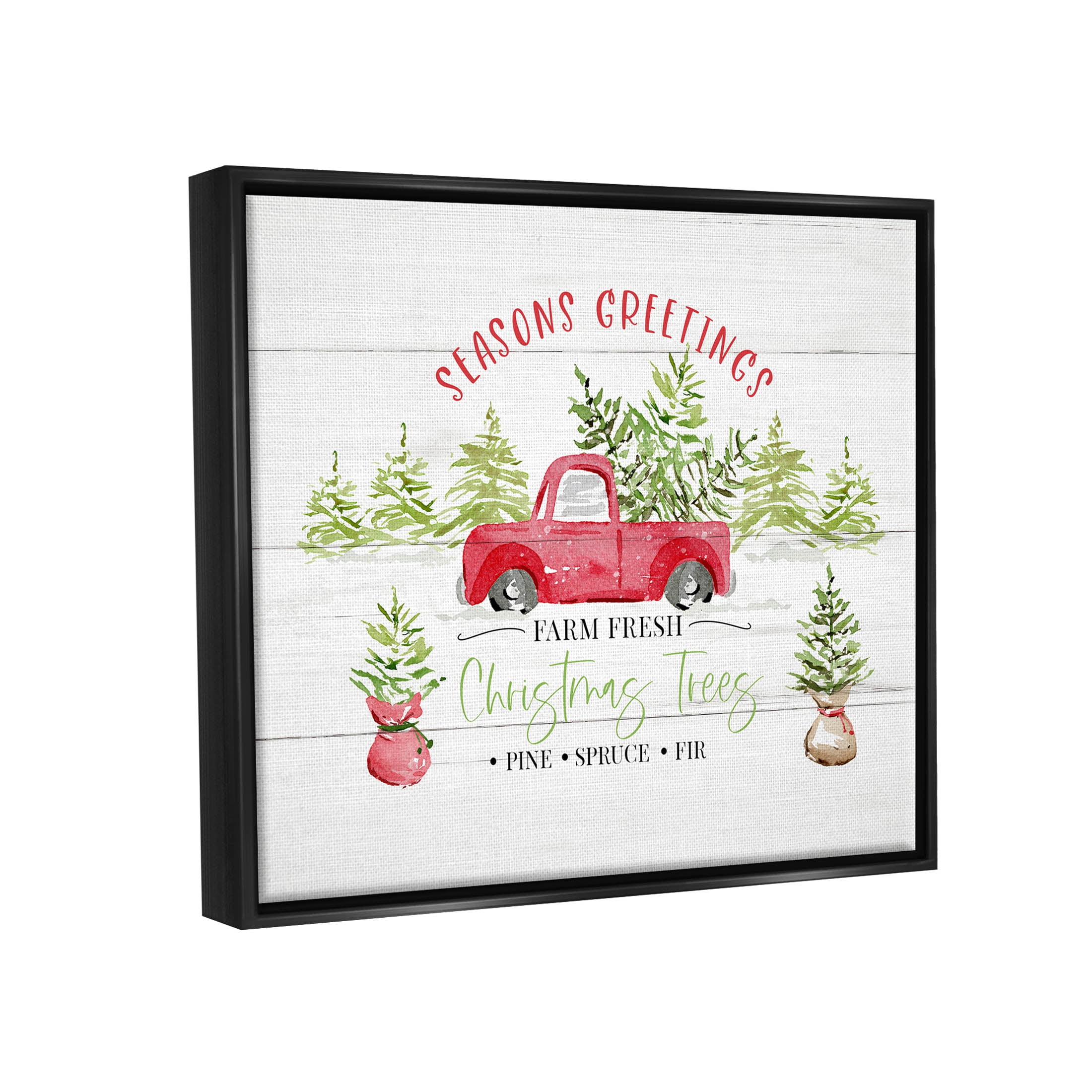 Farm Fresh Christmas Trees Seasonal Holiday Graphic Art Jet Black Framed Art Print Wall Art