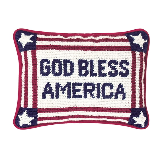 Patriotic "God Bless America" Needlepoint Mini Accent Pillow, 6.5" x 9"
