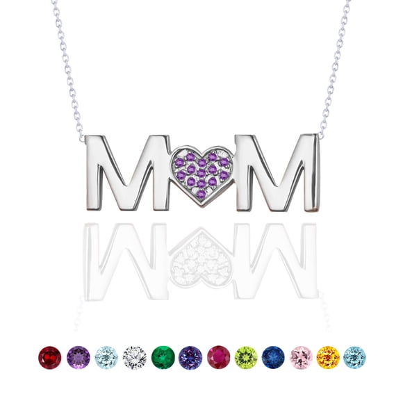 JeenMata MOM Pendant Necklace - Amethyst - February Birthstone in 18K White Gold over Sterling Silver