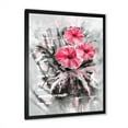 thumbnail image 2 of Designart 'Abstract Red Flowers On Gray Background' Traditional Framed Art Print, 2 of 4
