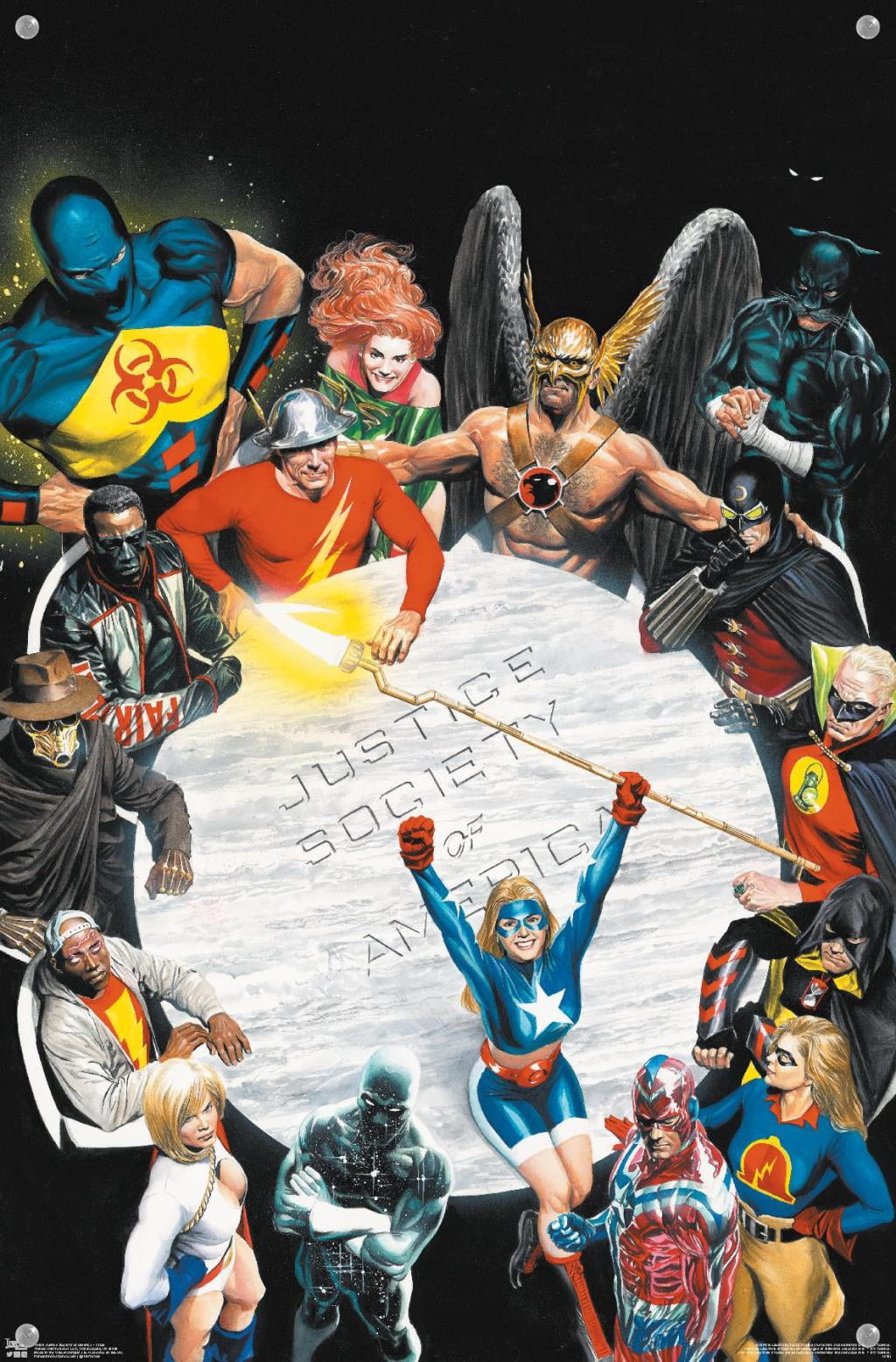 DC Comics - The Justice Society of America - Table Meeting Wall Poster with Push Pins, 14.725" x 22.375"