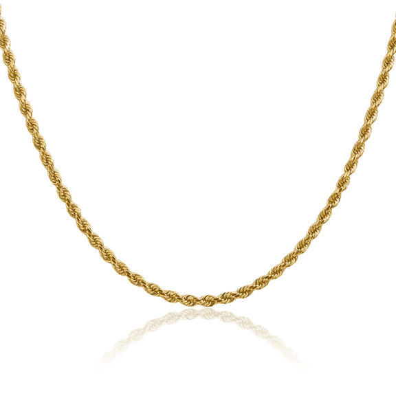 14K Solid Yellow Gold 2.75mm Rope Chain Twisted Link Necklace