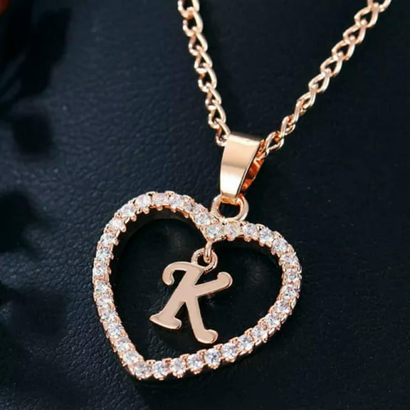 EOEMY A-Z Rose Gold Heart Alphabet Letter Necklace Initial Name Pendant Chain Choker-K