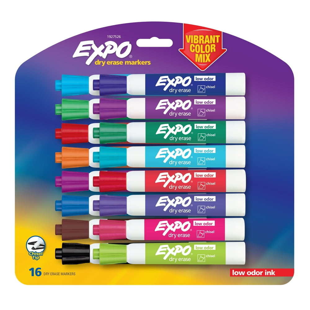 Expo Low Odor Dry Erase Markers, Chisel Tip, Assorted Colors, 16 Pack