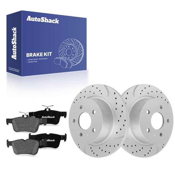 AutoShack Rear Solid Drilled & Slotted Coated Brake Rotors Silver Matte Finish   Premium Ceramic Pads 6-PC Brake Kit Replacement for 2013-2016 Ford Escape TurboGuard 11.02" (280 mm)
