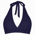 thumbnail image 3 of HCNTES Women's Halter Bikini Top Only Push Up Padded Swimsuit Top V Neck Twist Front Bathing Suit Tops Removable Bra Summer Dark Blue,L, 3 of 9