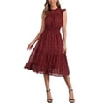 thumbnail image 2 of INSPIRE CHIC Women's Chiffon Dress Sleeveless Smocked Waist Gilding Metallic Stars Party Dress M Dark Red, 2 of 6