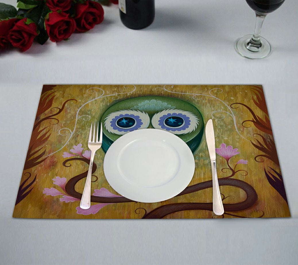 ZKGK Owl Art Pattern Placemat Table Mat 12x18 inches,Set of 2