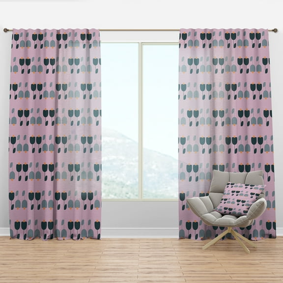 Designart 'Floral Retro Pattern X' Mid-Century Modern Curtain Panel
