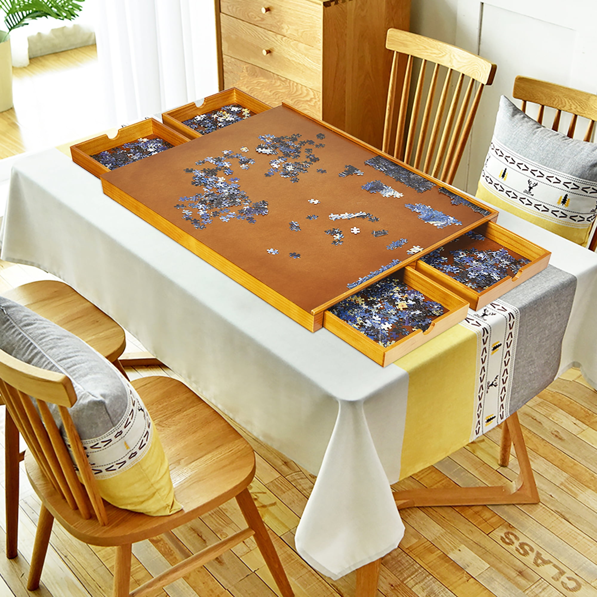 COSTWAY Tavolo di Legno per Puzzle con 4 Cassetti Scorrevoli, Puzzle  Surface Table, Adatto per Fino a 1500 Pezzi