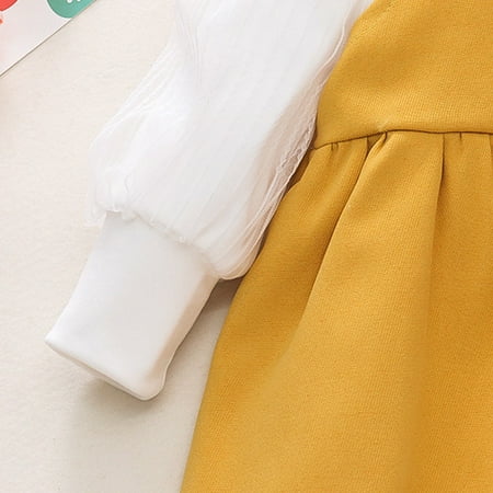 

kpoplk Christmas Outfit Toddler Girl Toddler Girls Winter Long Sleeve Puff Sleeve Tops Rabbit Ears Bowknot Dress Princess Dress(Yellow)