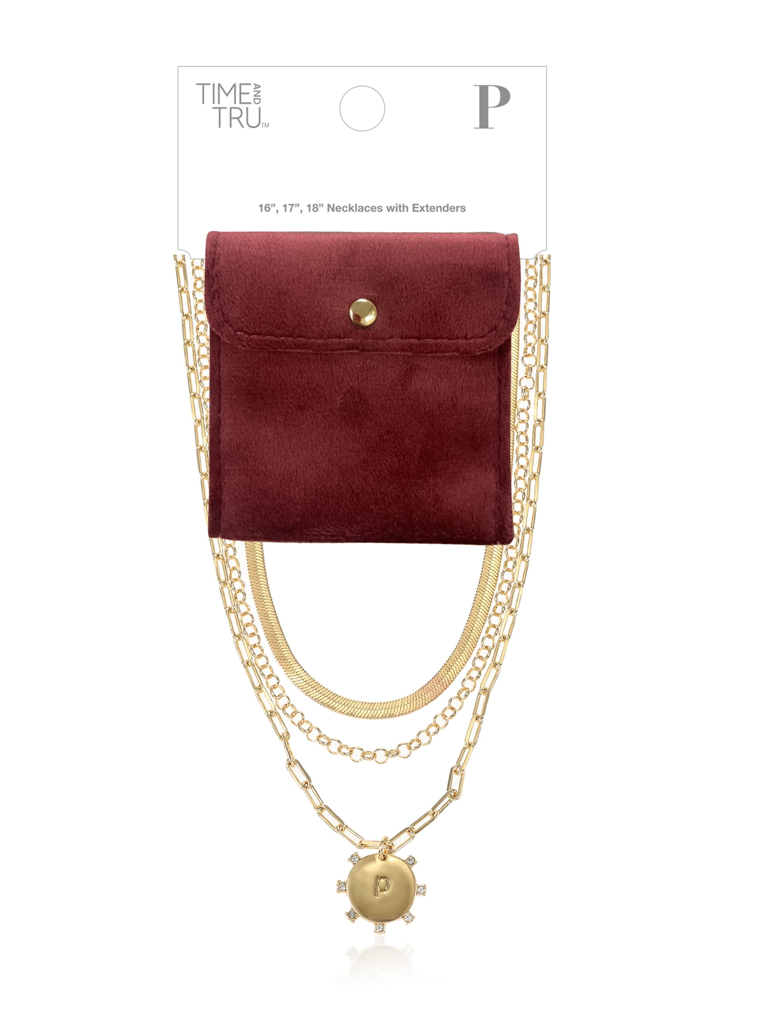 Time and Tru Goldtone Necklace, 3 Piece, Initial P
