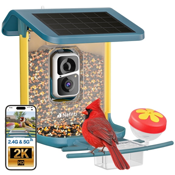 Nafnti 2K HD Smart Bird Feeder with Camera, 10000  AI Bird Identification & Instant Alerts, Solar Bird Camera for 2.4GHz Wi-Fi, Weatherproof, Gift for Bird Watchers, Blue