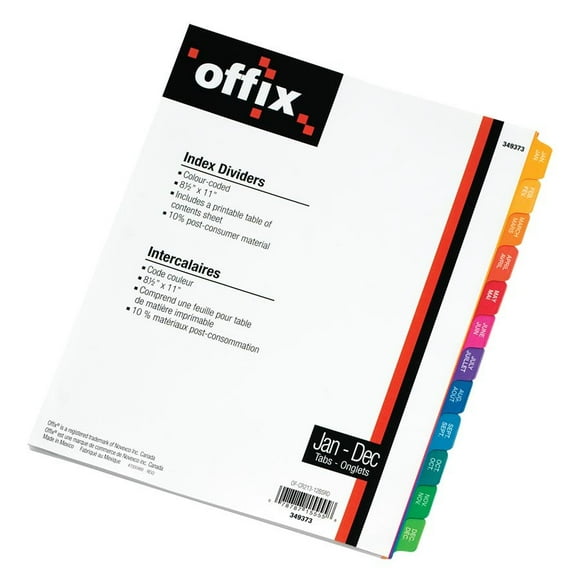 Offix OF-CR213-12BSRD Colour-Coded Index Divider JAN-DEC - 1 Each