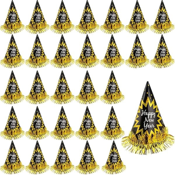 wonima02 30 Pack Happy New Year Party Hats New Years Eve Paper Cone Hats with Foil Tassel for New Years Eve Decor Gift Party Supplies Photo Prop