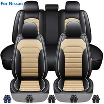 FANOTEK Black Beige, PU Leather, Waterproof, Seat Covers, 5 Pieces