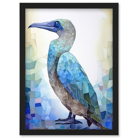Blue Footed Booby Bird Watercolour Painting Collage Artwork Framed Wall Art Print A4