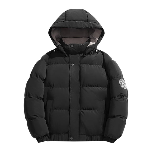 Mrmaere Men's Hooded Button-Front Puffer Jacket Quilted Warm Casual Outerwear for Winter Daily & Outdoor Wear Black L