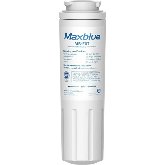 Maxblue UKF8001 Refrigerator Water Filter, Replacement for Maytag UKF8001, EDR4RXD1, EveryDrop Filter 4, Whirlpool 4396395, UKF8001AXX-200, Kenmore 469006, 469992, Puriclean II, Pack of 1