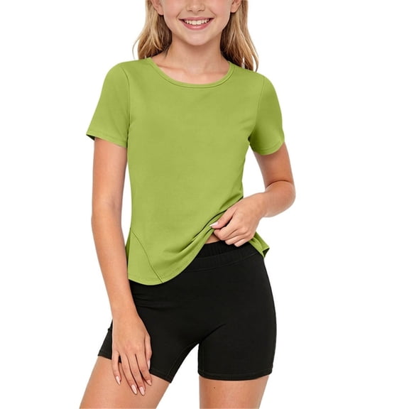 Teen Girls 2 Piece Athletic Outfit Short Sleeve Sporty Tee Shirt Top And Stretch Biker Shorts Set Summer Workout Tracksuit Activewear Gym Suit Casual Apparel