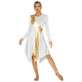 thumbnail image 2 of Haitryli Womens Church Worship Dance Outfit Long Sleeve Metallic Lyrical Dance Dress With Wideleg White S, 2 of 6