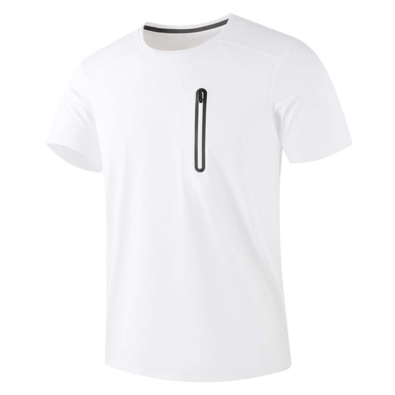 FINALGANG Mens Solid Color Crew Neck Short Sleeve Quick Dry Athletic TShirt With Zipper Pocket For Hiking Running Workout Training Outdoor Sports Activities White S