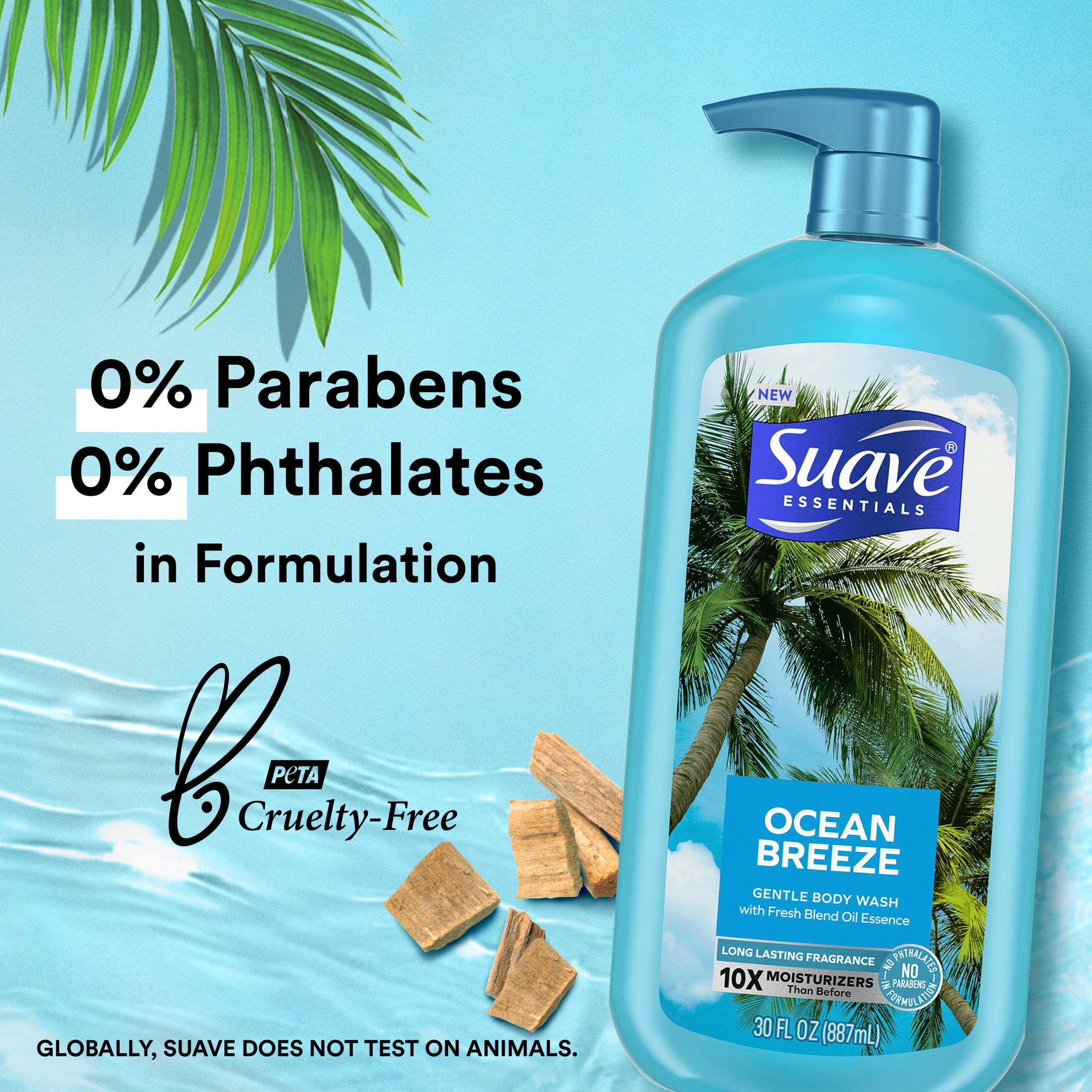 (2 pack) Suave Essentials Body Wash, Ocean Breeze, 30 oz