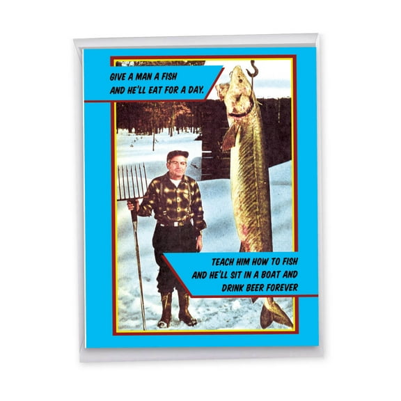 1 Jumbo Funny Happy Father's Day Greeting Card (8.5 x 11 Inch) - Give a Man a Fish Dads Day J0116