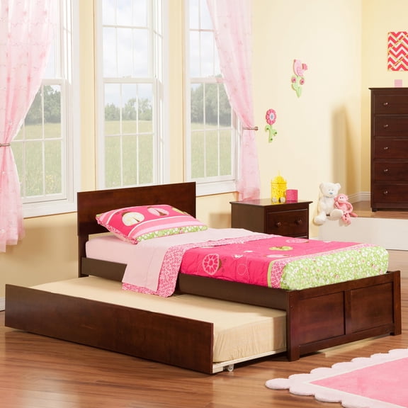 Leo & Lacey Urban Twin Trundle Platform Bed in Walnut