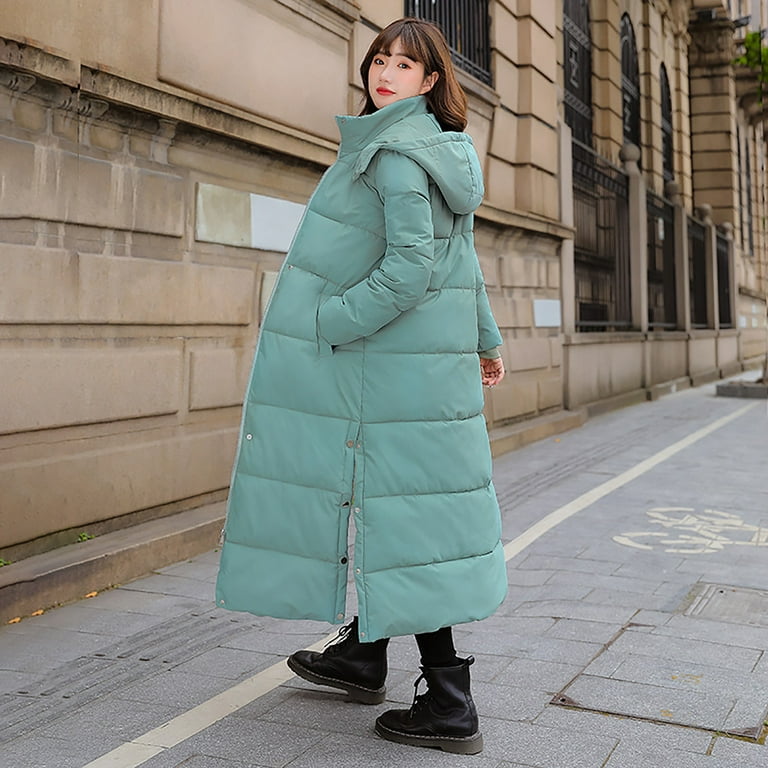 Womens Long Puffer Jacket Fashion Long Sleeve Open Front Hooded Down Jacket  Insulated Cotton Coat Outerwear Overcoat
