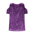 thumbnail image 5 of successthop Sequin Tops for Women Sparkling Casual Oversized Crewneck Blouse Short Sleeve Shirt Solid Clothes Purple 2XL, 5 of 7