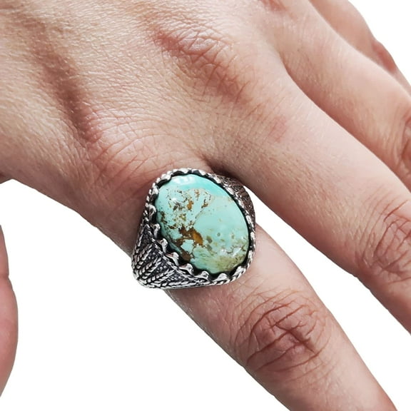 Tibetan Turquoise Ring, Silver Jewelry, 925 Silver Ring, Father's Day, AAA Natural Turquoise, December Birthstone Ring, Heavy Mens Ring, Spiritual Healing Gemstone, Christmas, Signet Mens Ring