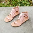 thumbnail image 6 of JeashCHAT Women's Gladiator Strap Sandals Flat Fisherman Thong Cross Strappy Sandals Open Toe Back Zipper Beach Shoes (Pink), 6 of 7