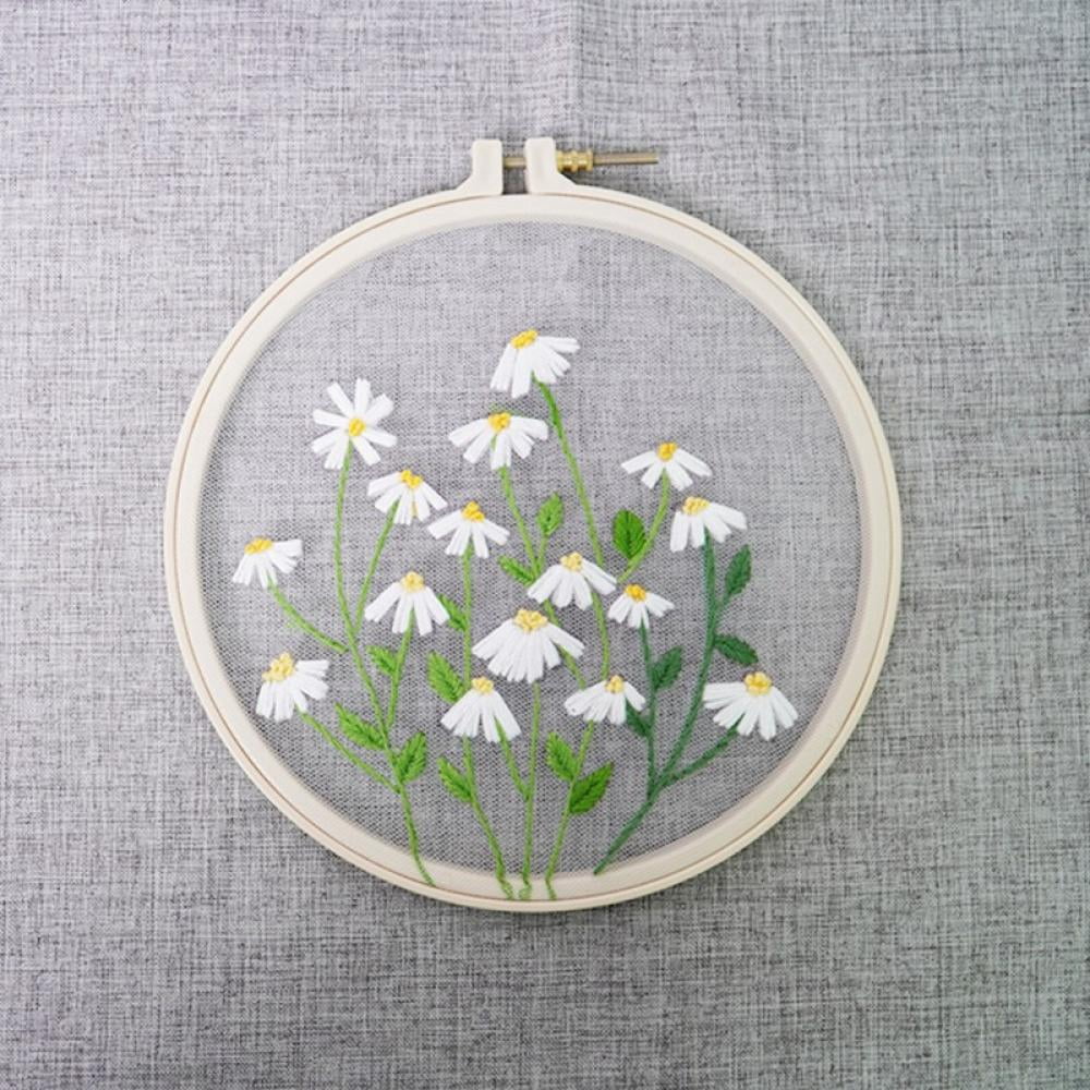 Kit Broderie Débutant Fleurs Bleues - Toile 30x30 Cm Avec Motif Imprimé, Cercle, Fils, Aiguilles