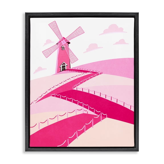 Pink Hills and Windmill Black Framed Floater Canvas Wall Art, design by Ziwei Li