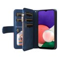 thumbnail image 3 of Multifunctional Case for Samsung A22 5G,[RFID Blocking] 9 Credit Cards Holder with Wrist Strap, Premium PU Leather Zipper Wallet Purse Magnetic Flip Phone Cover for Samsung Galaxy A22 5G, Blue, 3 of 12