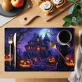 thumbnail image 2 of Halloween Placemats Set of 6, Horror Pumpkins Halloween Dark Castle Purple Washable Wipeable Table Mats for Dining Tables, Indoor Outdoor Kitchen Place Mats for Holiday Party Table Decor, 2 of 9