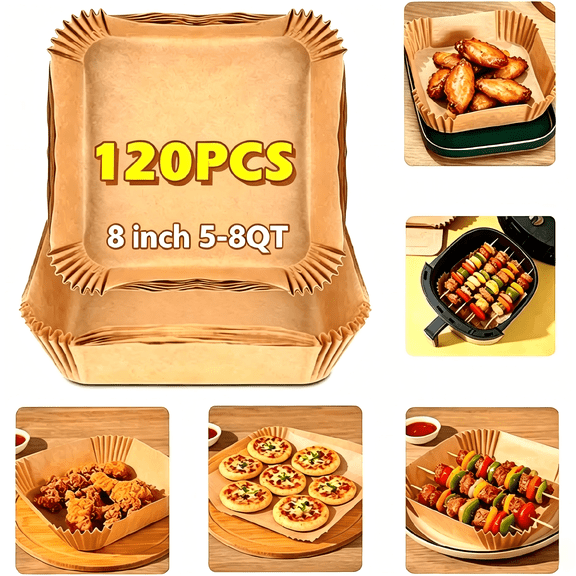 120PCS 8 Inch Square Air Fryer Liners, Disposable Non-Stick Parchment Paper for 5-8QT Air Fryer