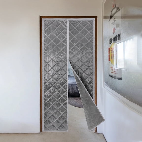 Thermal Magnetic Door Curtain, Quilted Thermal Insulated Door Curtain Windproof,Gray